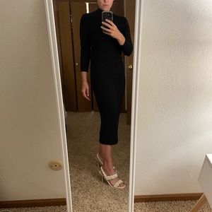 Black knit midi dress with mock neck
